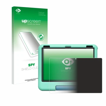 Front side of a product packaging with the brand logo upscreen. Next to it is the device Amazon Fire HD 10 Kids 2023 shown wit