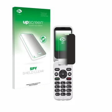 Front side of a product packaging with the brand logo upscreen. Next to it is the device Doro 6820 shown with the correspondin