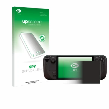 Front side of a product packaging with the brand logo upscreen. Next to it is the device Valve Steam Deck OLED shown with the 