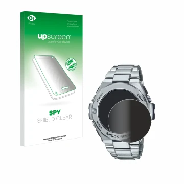 Front side of a product packaging with the brand logo upscreen. Next to it is the device Casio G-Shock GST-B500D-1A shown with