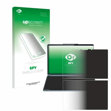 Front side of a product packaging with the brand logo upscreen. Next to it is the device Lenovo Yoga Book 9i Gen 9 shown with 