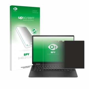 Front side of a product packaging with the brand logo upscreen. Next to it is the device HP Spectre x360 (14-e) 2024 shown wit