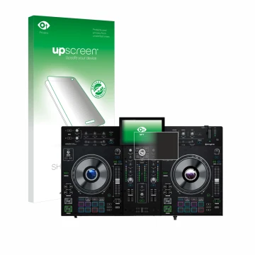 Front side of a product packaging with the brand logo upscreen. Next to it is the device Denon DJ Prime 2 shown with the corre
