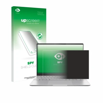 Front side of a product packaging with the brand logo upscreen. Next to it is the device ASUS Vivobook S 14 OLED M5406 shown w