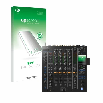 Front side of a product packaging with the brand logo upscreen. Next to it is the device Pioneer DJM A9 shown with the corresp