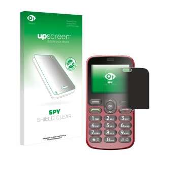 Front side of a product packaging with the brand logo upscreen. Next to it is the device Doro 1880 shown with the correspondin