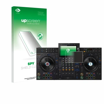 Front side of a product packaging with the brand logo upscreen. Next to it is the device AlphaTheta XDJ-AZ shown with the corr