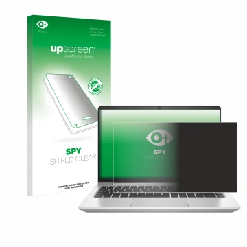 Front side of a product packaging with the brand logo upscreen. Next to it is the device HP ProBook 445 G9 shown with the corr