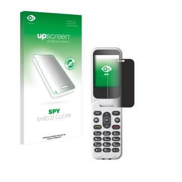Front side of a product packaging with the brand logo upscreen. Next to it is the device Doro 2820 shown with the correspondin