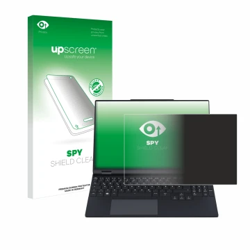 Front side of a product packaging with the brand logo upscreen. Next to it is the device Tuxedo InfinityBook Pro 15 Gen 9 show