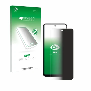 Front side of a product packaging with the brand logo upscreen. Next to it is the device Motorola Moto G35 shown with the corr