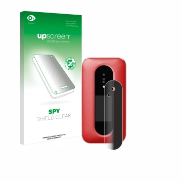 Front side of a product packaging with the brand logo upscreen. Next to it is the device Doro Leva L30 (Outer display) shown w