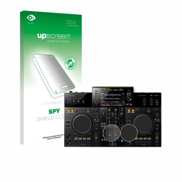 Front side of a product packaging with the brand logo upscreen. Next to it is the device Pioneer XDJ -RR (Jog) shown with the 
