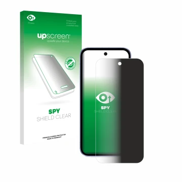 Front side of a product packaging with the brand logo upscreen. Next to it is the device Google Pixel 9a shown with the corres