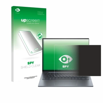 Front side of a product packaging with the brand logo upscreen. Next to it is the device HP Dragonfly 13.5