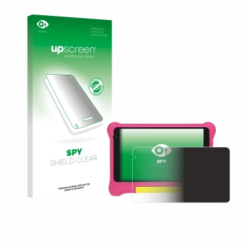 Front side of a product packaging with the brand logo upscreen. Next to it is the device Happybe Kids Tablet 7