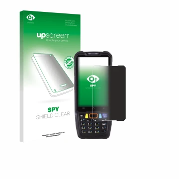 Front side of a product packaging with the brand logo upscreen. Next to it is the device Point Mobile PM68 shown with the corr