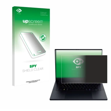 Front side of a product packaging with the brand logo upscreen. Next to it is the device Razer Blade 14 2025 shown with the co