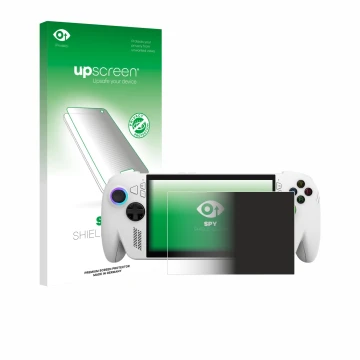 Front side of a product packaging with the brand logo upscreen. Next to it is the device ASUS ROG Xbox Ally shown with the cor