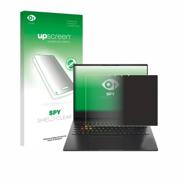 Front side of a product packaging with the brand logo upscreen. Next to it is the device HP Omen Transcend 16-u1000nl shown wi