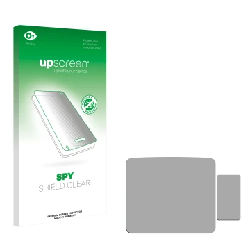 Front side of a product packaging with the brand logo upscreen. Next to it is the corresponding screen protector.