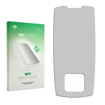 Front side of a product packaging with the brand logo upscreen. Next to it is the corresponding screen protector.