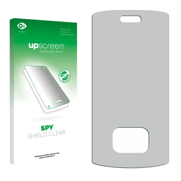 Front side of a product packaging with the brand logo upscreen. Next to it is the corresponding screen protector.