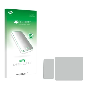 Front side of a product packaging with the brand logo upscreen. Next to it is the corresponding screen protector.