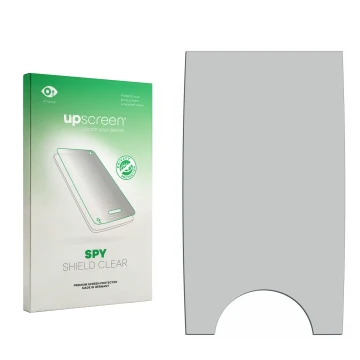 Front side of a product packaging with the brand logo upscreen. Next to it is the corresponding screen protector.