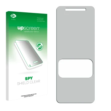 Front side of a product packaging with the brand logo upscreen. Next to it is the corresponding screen protector.