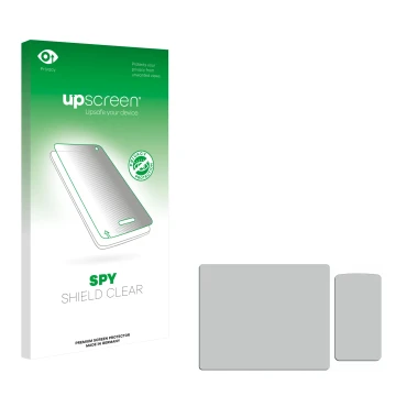Front side of a product packaging with the brand logo upscreen. Next to it is the corresponding screen protector.