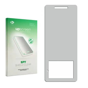 Front side of a product packaging with the brand logo upscreen. Next to it is the corresponding screen protector.