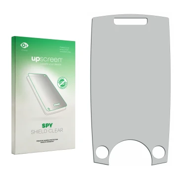 Front side of a product packaging with the brand logo upscreen. Next to it is the corresponding screen protector.