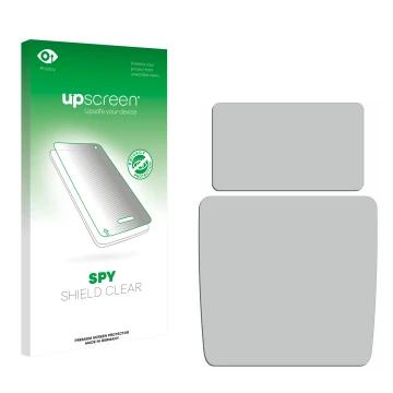 Front side of a product packaging with the brand logo upscreen. Next to it is the corresponding screen protector.