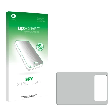 Front side of a product packaging with the brand logo upscreen. Next to it is the corresponding screen protector.