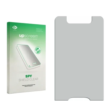 Front side of a product packaging with the brand logo upscreen. Next to it is the corresponding screen protector.