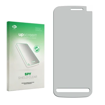 Front side of a product packaging with the brand logo upscreen. Next to it is the corresponding screen protector.
