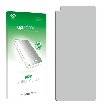 Front side of a product packaging with the brand logo upscreen. Next to it is the corresponding screen protector.