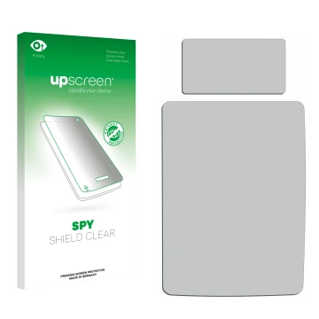 Front side of a product packaging with the brand logo upscreen. Next to it is the corresponding screen protector.