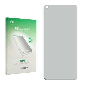 Front side of a product packaging with the brand logo upscreen. Next to it is the corresponding screen protector.