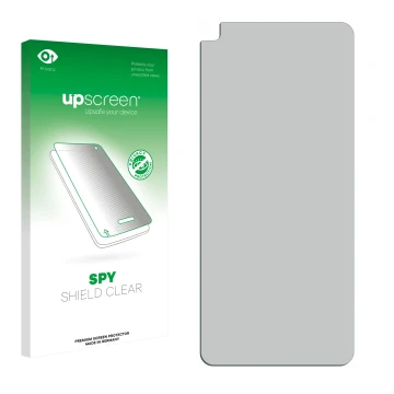 Front side of a product packaging with the brand logo upscreen. Next to it is the corresponding screen protector.