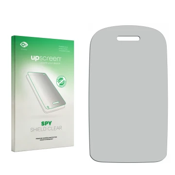 Front side of a product packaging with the brand logo upscreen. Next to it is the corresponding screen protector.