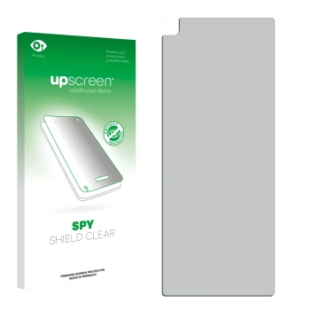 Front side of a product packaging with the brand logo upscreen. Next to it is the corresponding screen protector.
