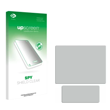 Front side of a product packaging with the brand logo upscreen. Next to it is the corresponding screen protector.