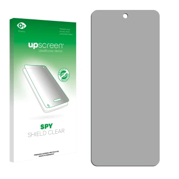 Front side of a product packaging with the brand logo upscreen. Next to it is the corresponding screen protector.