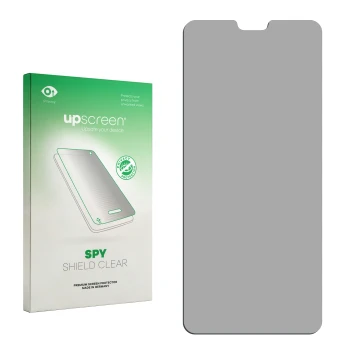 Front side of a product packaging with the brand logo upscreen. Next to it is the corresponding screen protector.