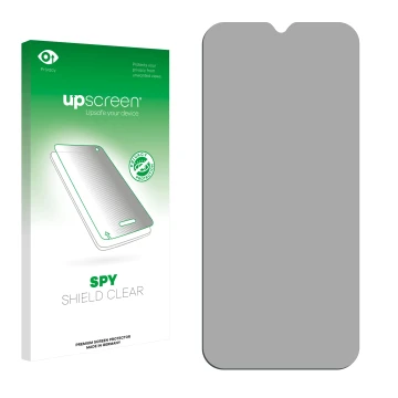 Front side of a product packaging with the brand logo upscreen. Next to it is the corresponding screen protector.