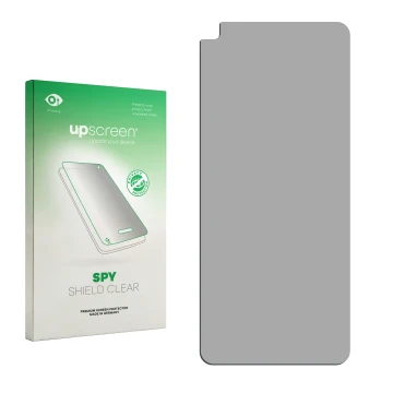 Front side of a product packaging with the brand logo upscreen. Next to it is the corresponding screen protector.