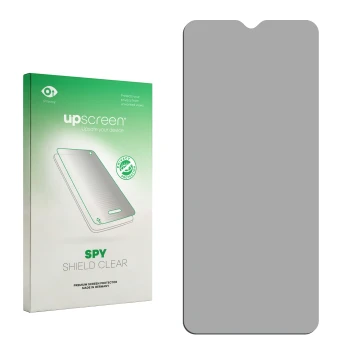 Front side of a product packaging with the brand logo upscreen. Next to it is the corresponding screen protector.