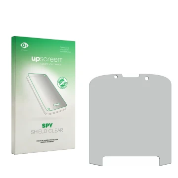 Front side of a product packaging with the brand logo upscreen. Next to it is the corresponding screen protector.